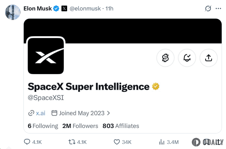 SpaceXAI官方账号更名为“SpaceXSI”