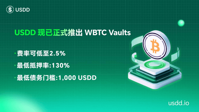 USDD正式推出WBTC Vault,多元化抵押资产布局强化安全性与稳健性